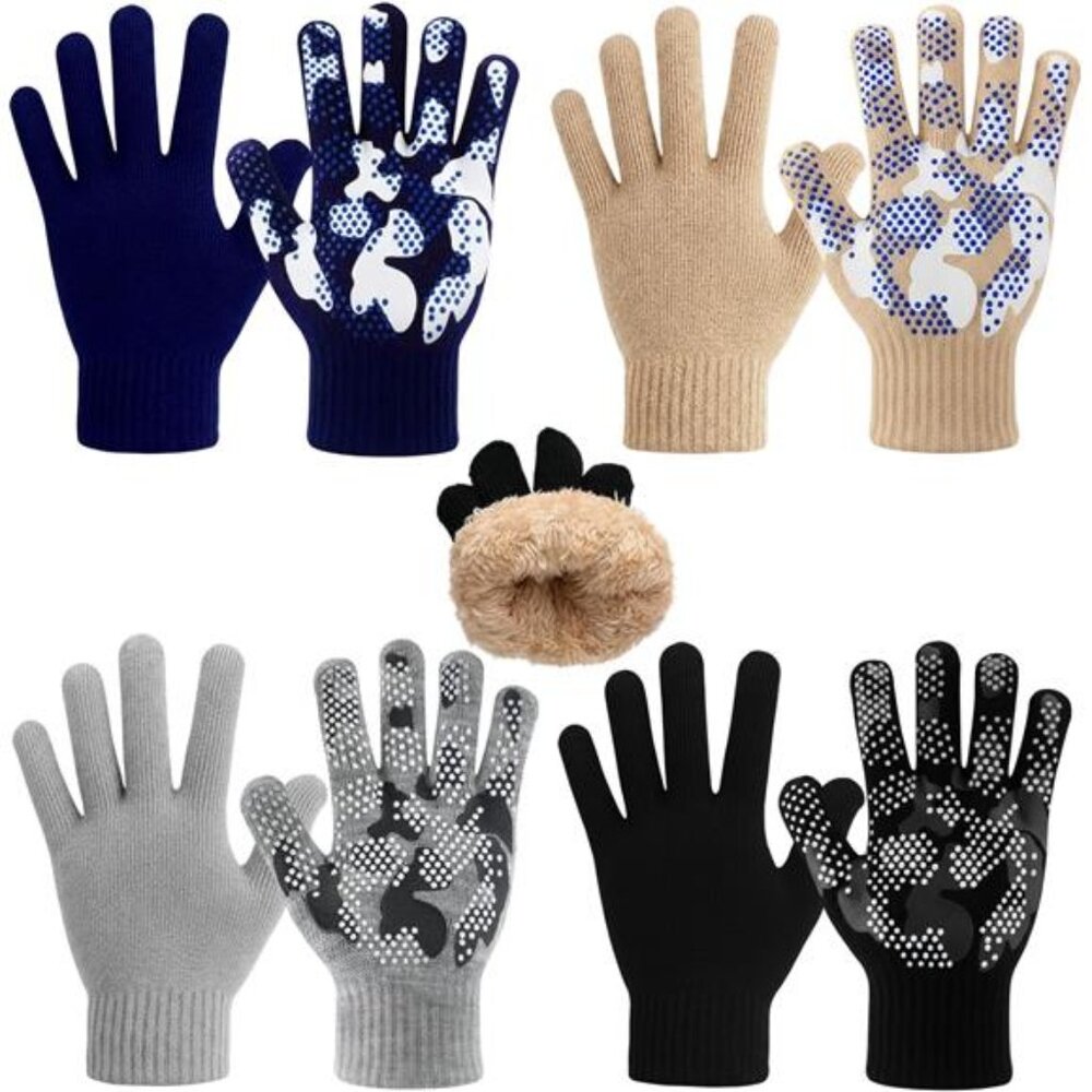 4 Pairs Kids Gloves Winter Camouflage Grips Thermal Gloves